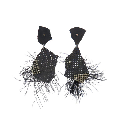Black torn studs with diamonds and thread