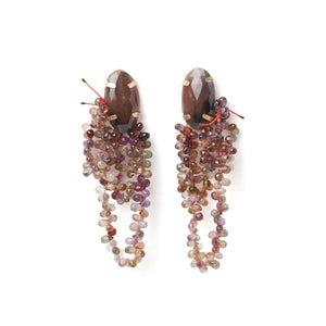 Brown and purple bead earrings